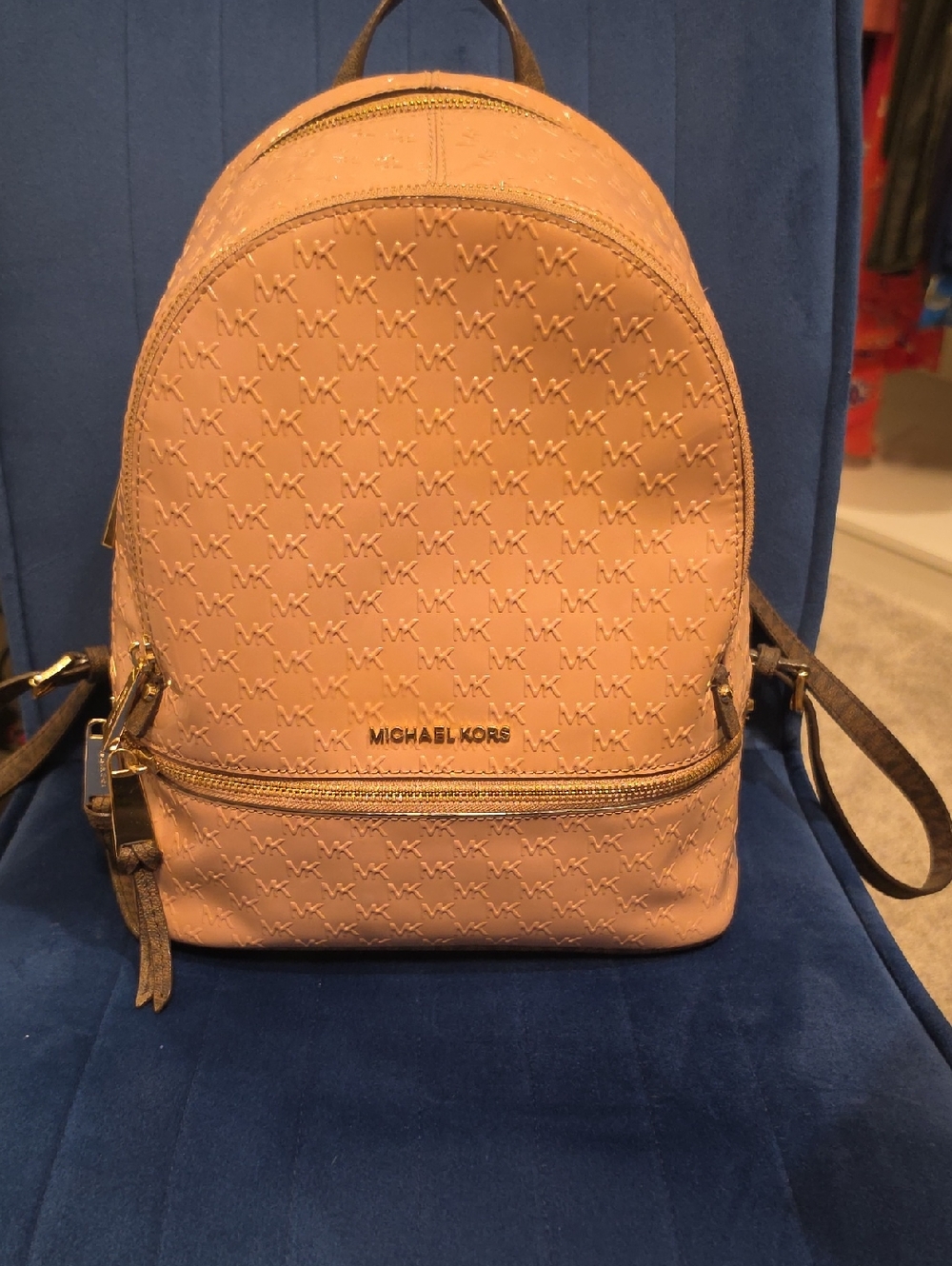 Michael Kors Blush Pink Embossed MK Mini Backpack - Picture 1 of 4
